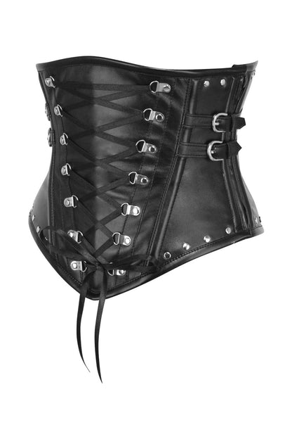 Jacklynn Midnight Black Faux Leather Steel Boned Underbust Gothic Corset