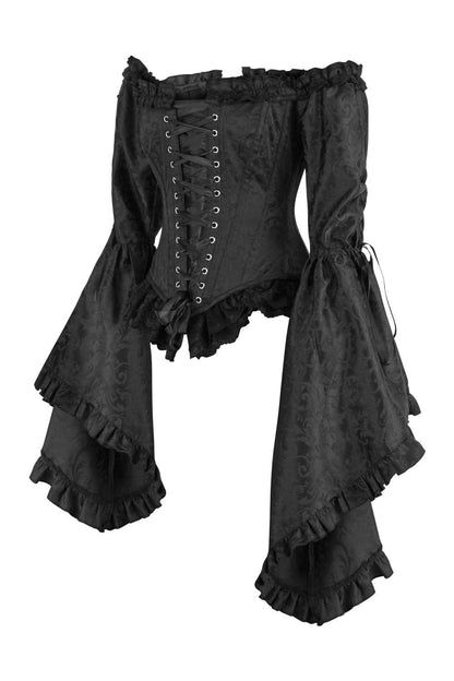 Midnight Black Rococo Off Shoulder Long Sleeve Overbust Corset