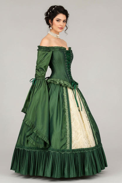 Emerald Green Yumiko Rococo Overbust Off Shoulder Corset