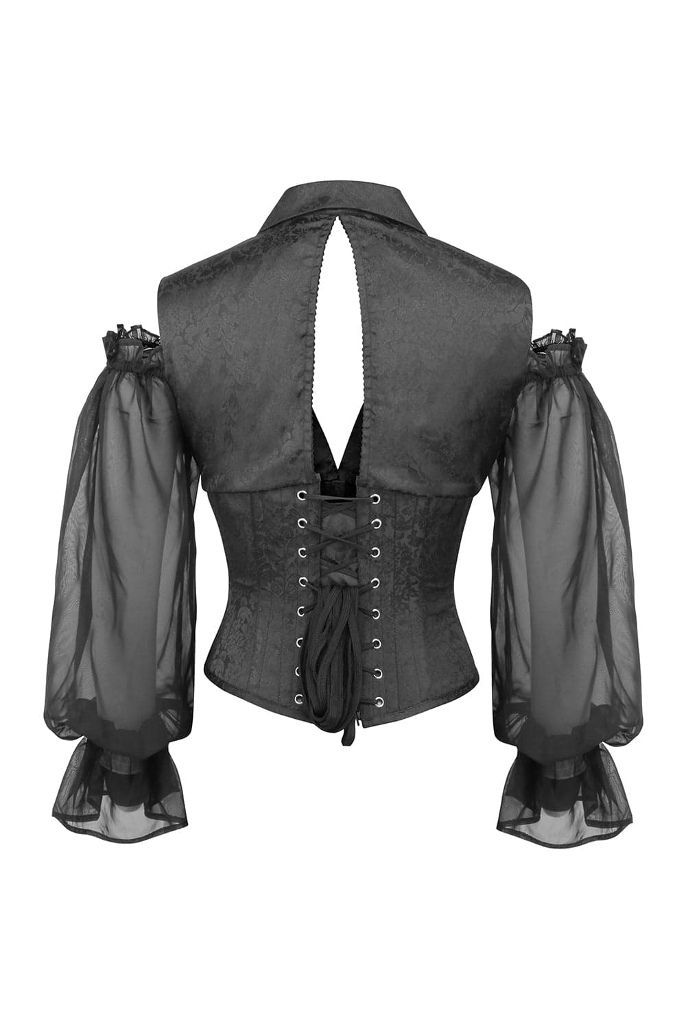 Midnight Black Ivy Goth Underbust Corset with Georgette Sleeves