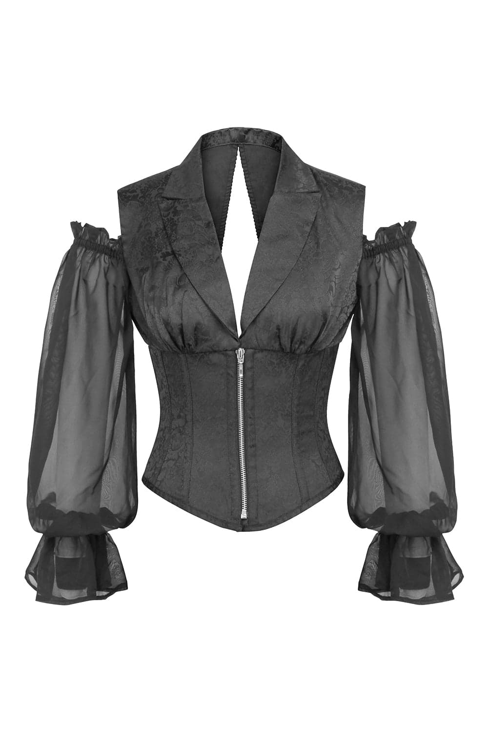 Midnight Black Ivy Goth Underbust Corset with Georgette Sleeves