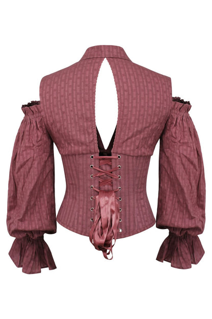 Dusty Rose Ivy Cold Shoulder Long Sleeve Underbust Cotton Corset