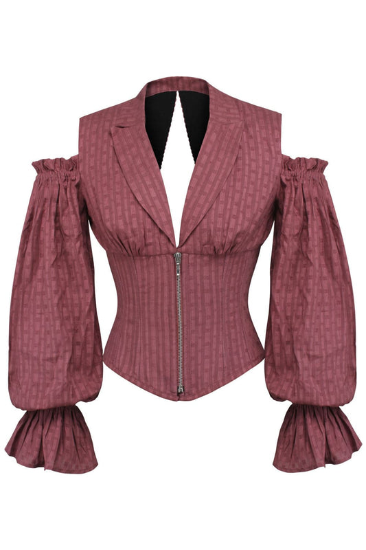 Dusty Rose Ivy Cold Shoulder Long Sleeve Underbust Cotton Corset