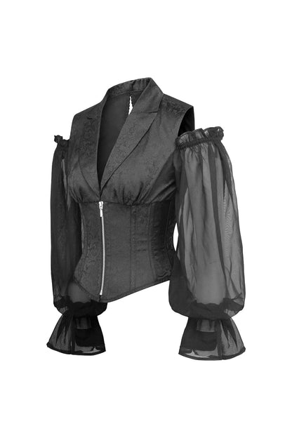 Midnight Black Ivy Goth Underbust Corset with Georgette Sleeves