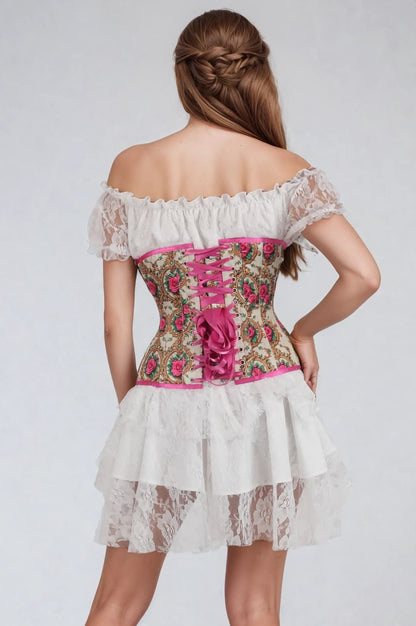 Marla Satin Vintage Inspired Rose Print Curvy Underbust