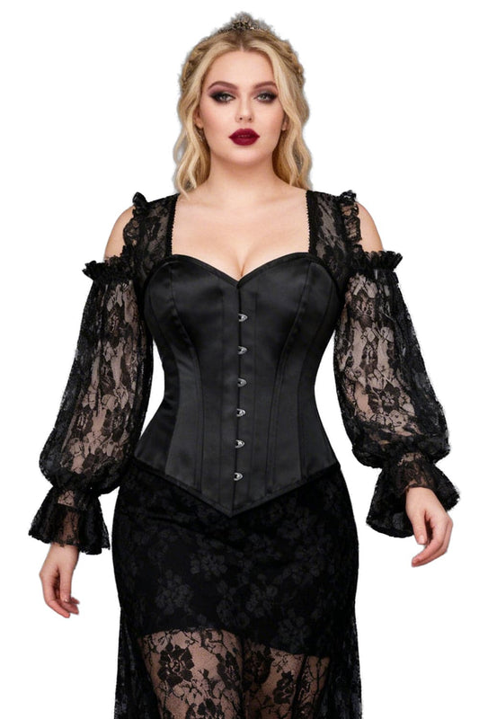 Natoya Overbust Satin Corset With Long LaceSleeves