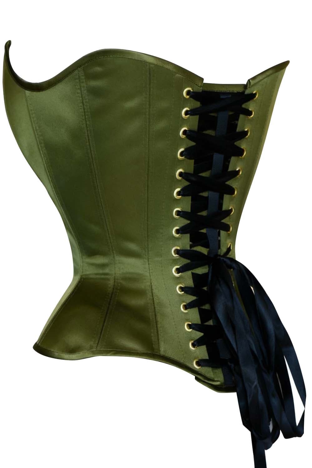 Delandra Olive Green Satin Overbust Corset