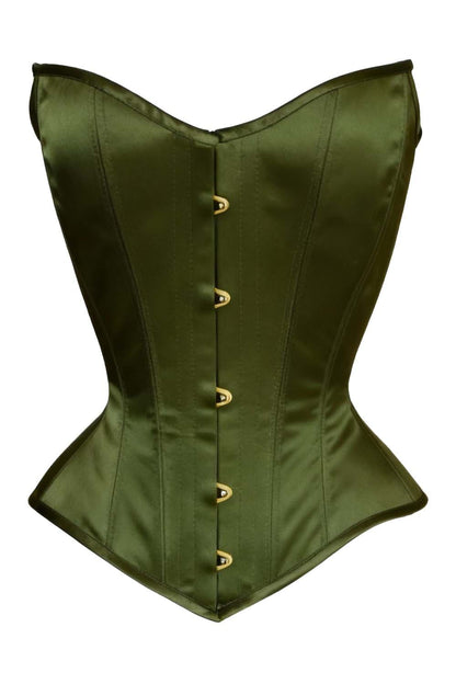 Delandra Olive Green Satin Overbust Corset