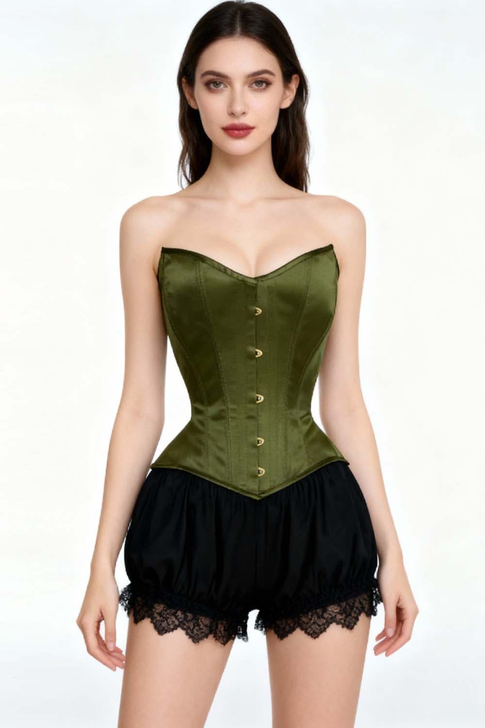 Delandra Olive Green Satin Overbust Corset