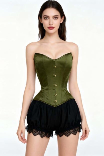 Delandra Olive Green Satin Overbust Corset