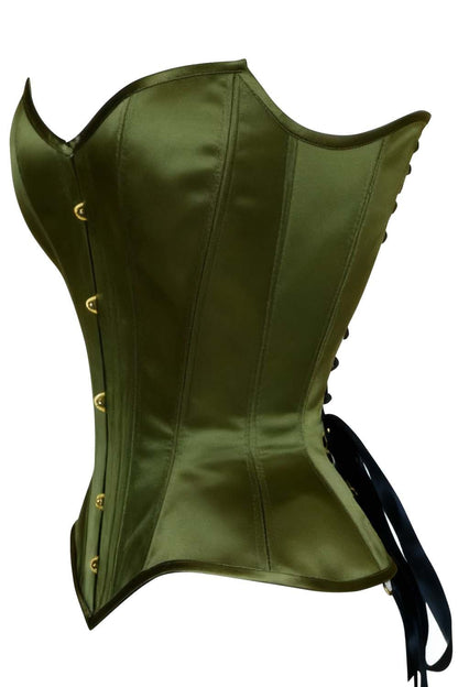 Delandra Olive Green Satin Overbust Corset