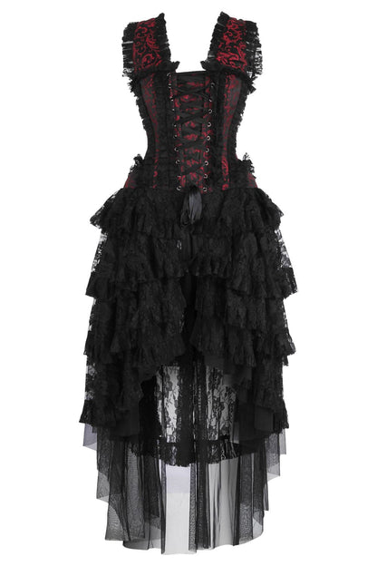 Crimson Anastasia Rococo Corset Dress with High-Low Skirt