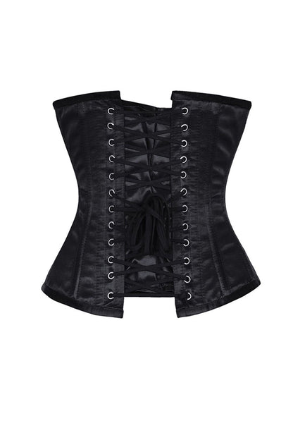 Elaina Gothic Black Underbust Long Satin Corset