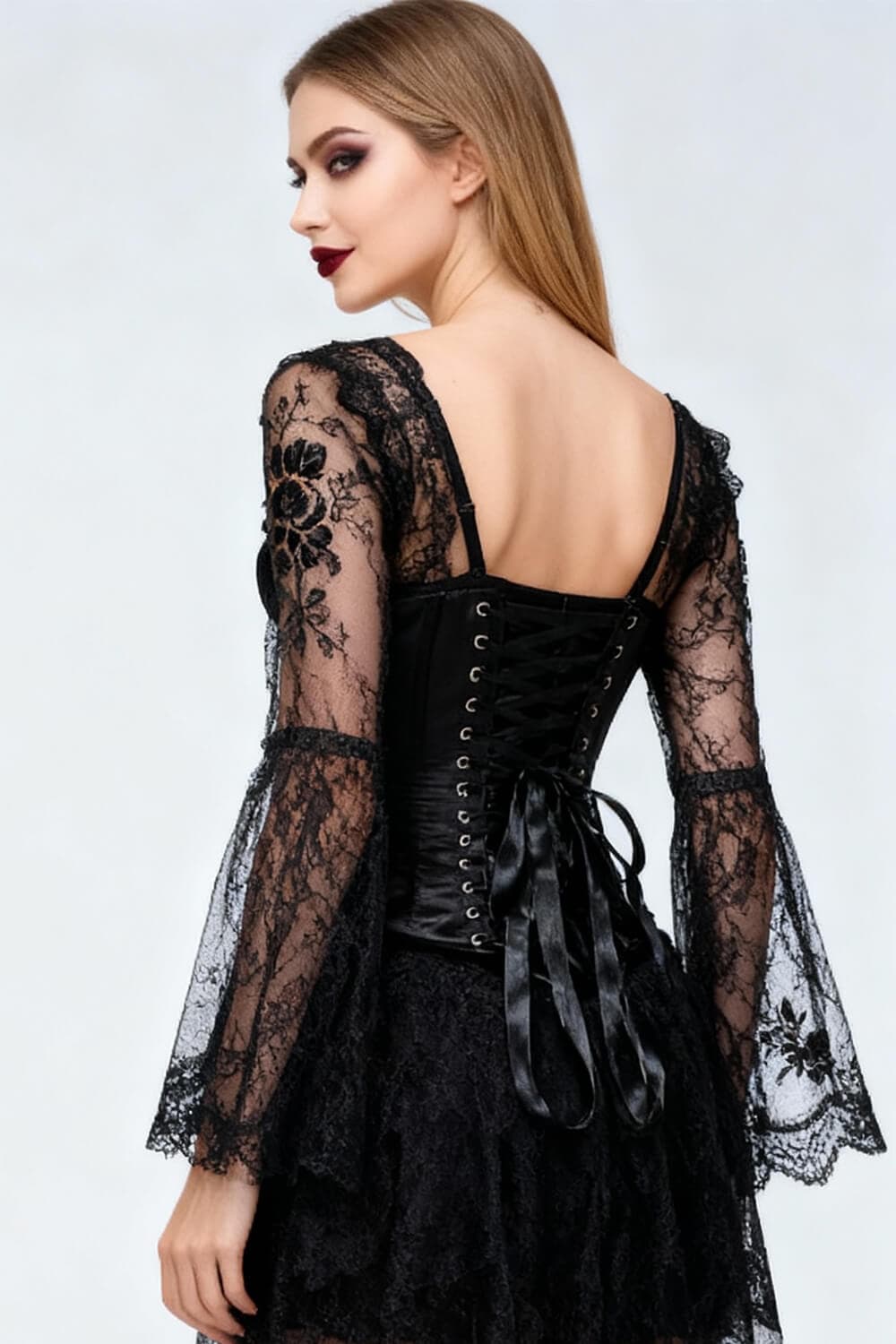 Elaina Gothic Black Underbust Long Satin Corset
