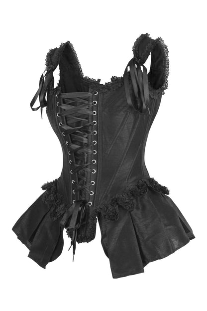 Midnight Black Lakiesha Overbust Corset with Shoulder Straps and Bustle