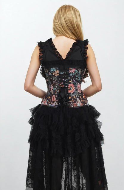 Edwyna Black Floral Gothic Curvy Underbust Corset