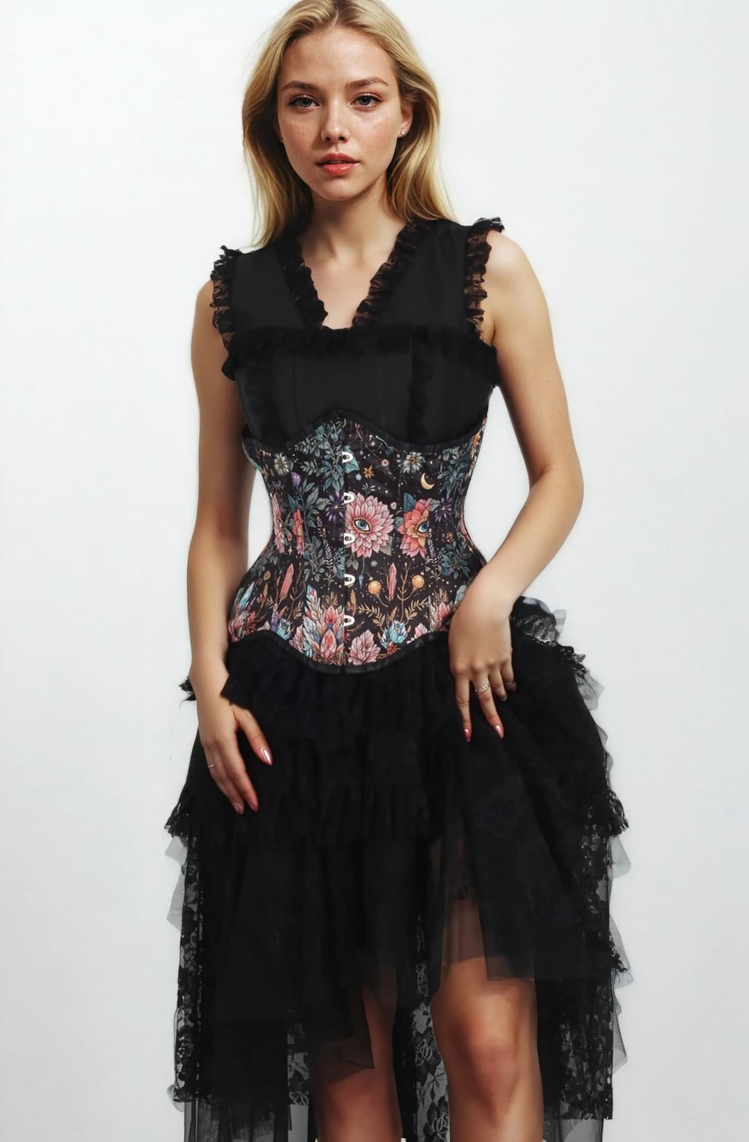 Edwyna Black Floral Gothic Curvy Underbust Corset