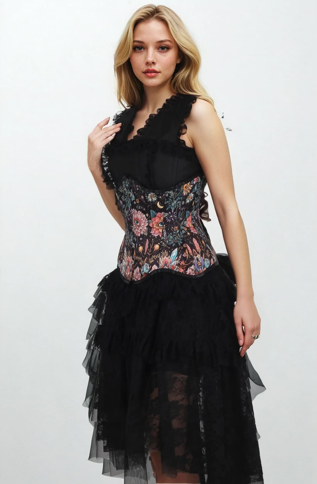 Edwyna Black Floral Gothic Curvy Underbust Corset