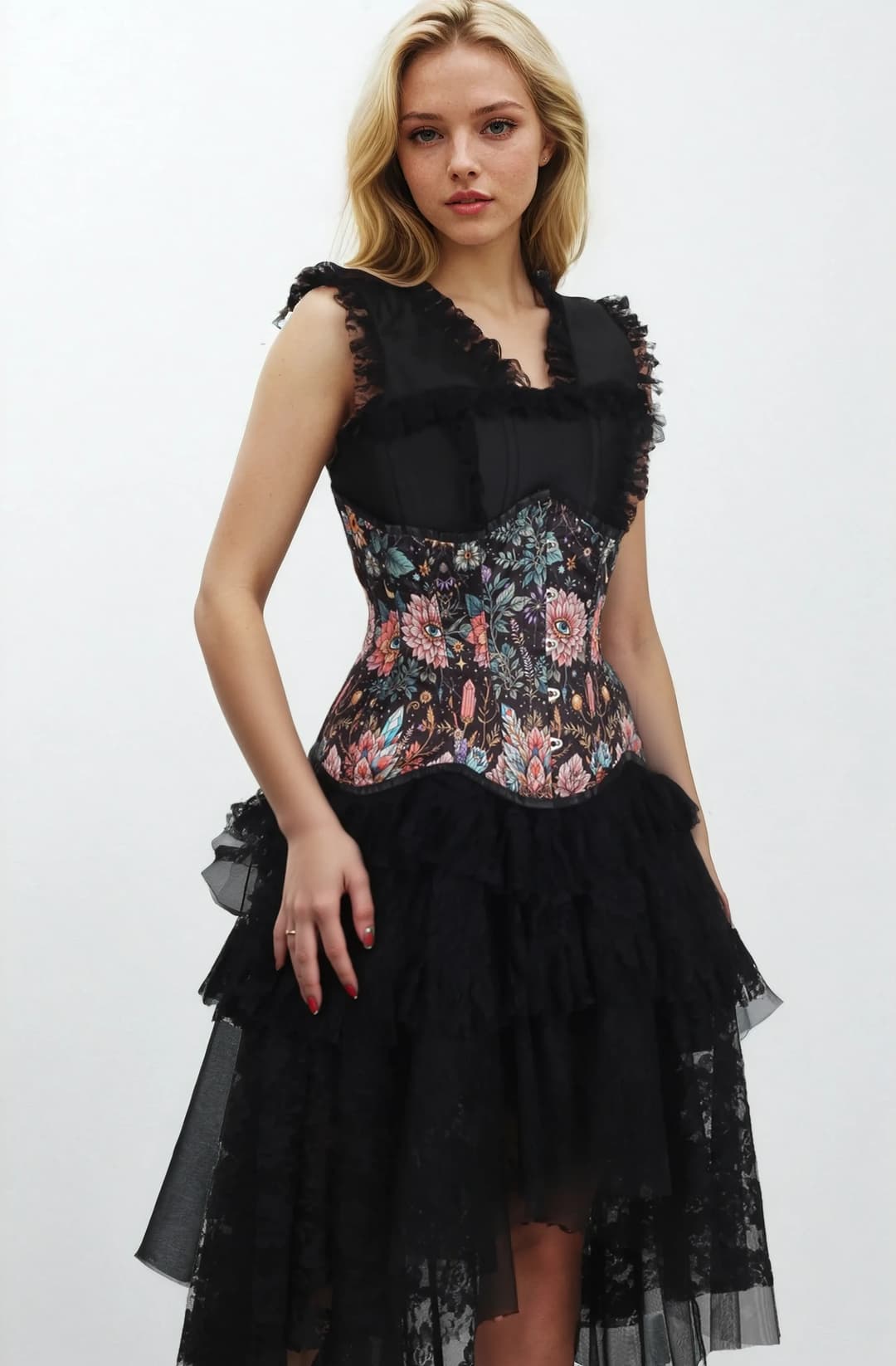Edwyna Black Floral Gothic Curvy Underbust Corset